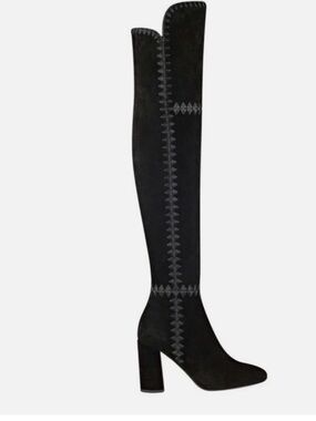 Sigerson Morrison Black Suede Over-the-Knee Block Heel Boots